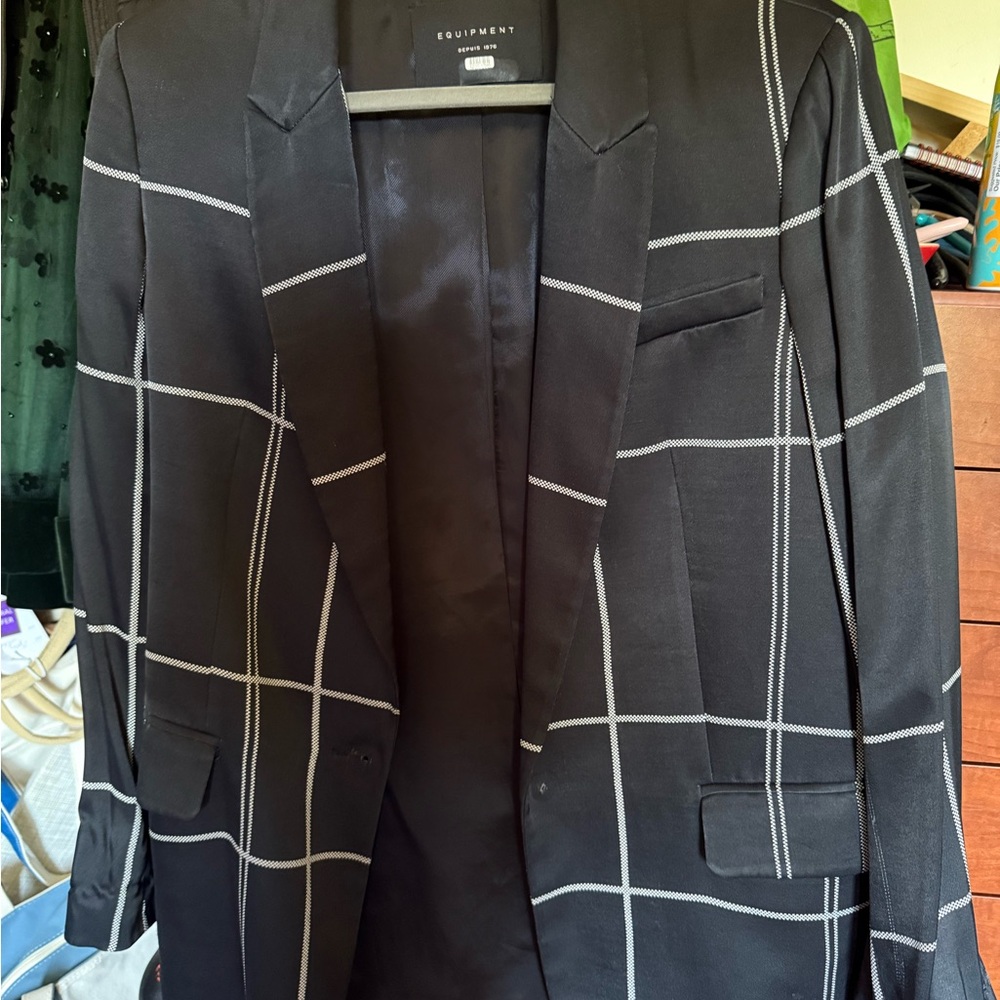 Equipment Black Sport Coat with Windowpane Pattern